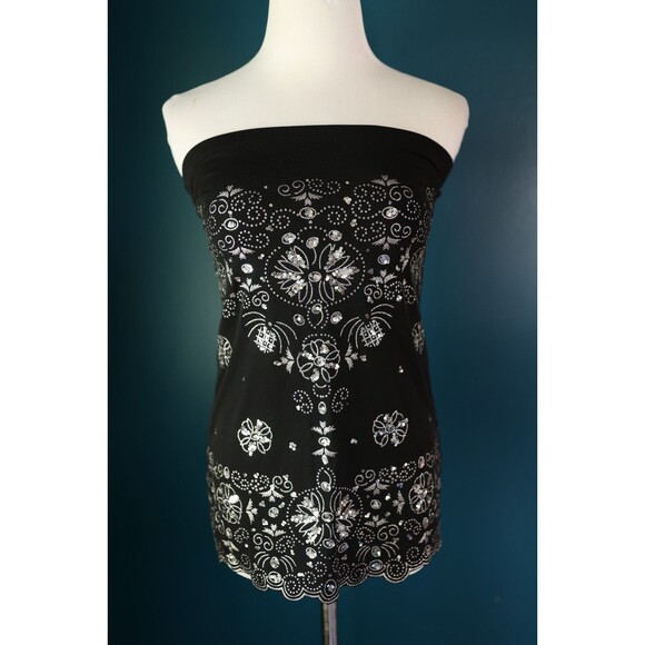 Vintage Y2K 90s Black Sliver Tube Top Sequin Glitter Fairy Feminine Whimsigoth M - Picture 1 of 12